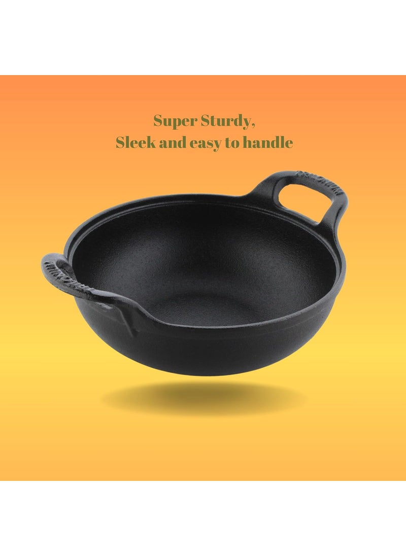 TRILONIUM Triple Seasoned Cast Iron CrockWok Kadhai 24 cms 22 kgs