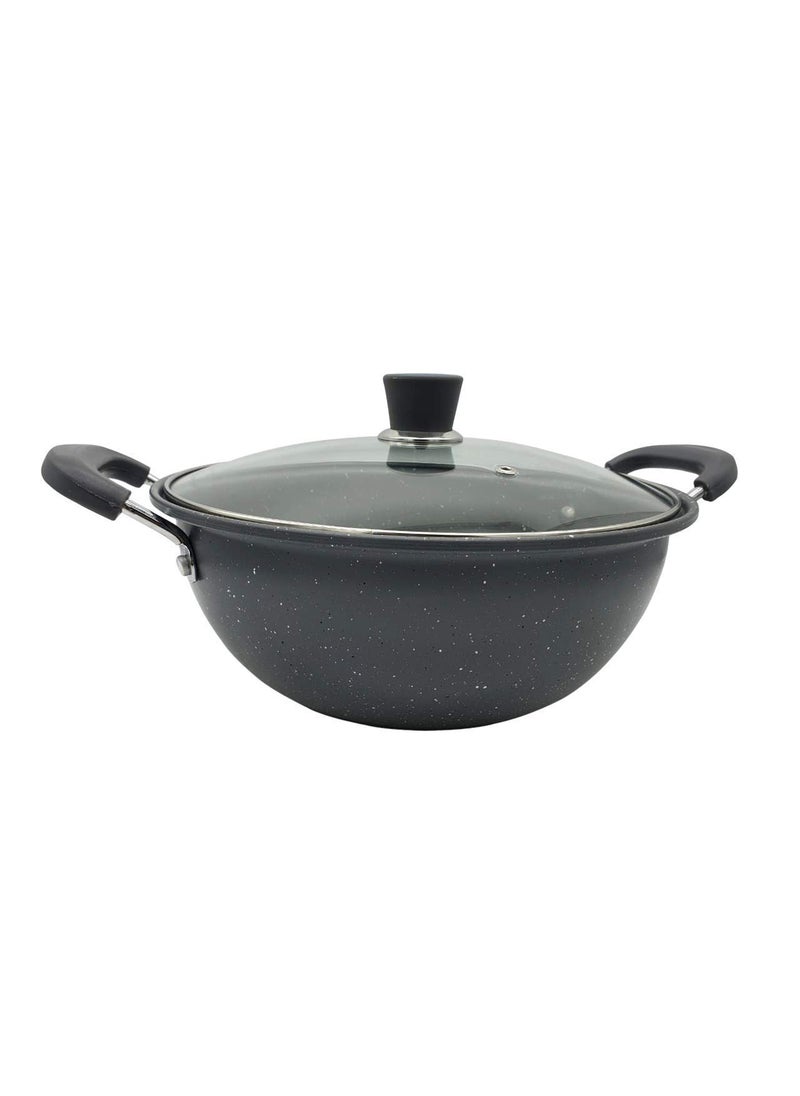 Jolfay Stearmer Fry Pan Nonstick Woks and Stir Fry Pans with Lid Frying Basket Steam Rack Nonstick Pan with LidNonstick Frying Flat Bottom Induction Compatible Stir Fry Pan 24 cm with Lid