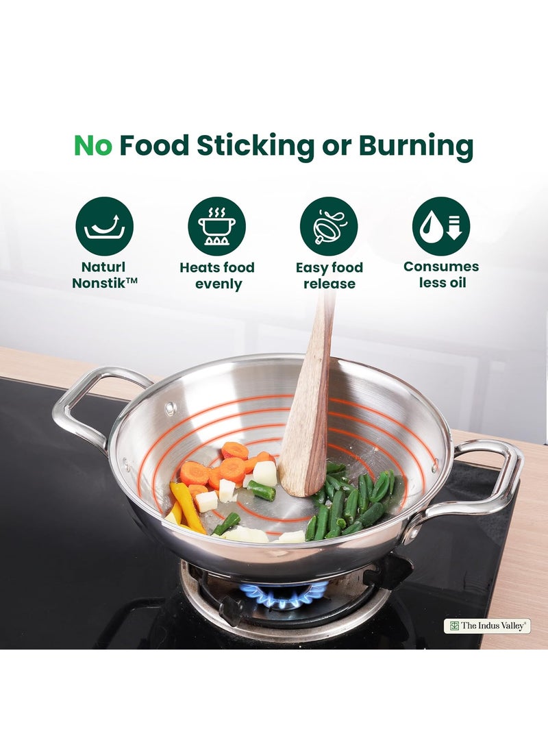 The Indus Valley Triply Stainless Steel Kadai Very Small 203cm8 inch 17Ltr 1kg Induction Friendly Nonstick 3Layer Body 100 Pure ToxinFree No Chemical Coating