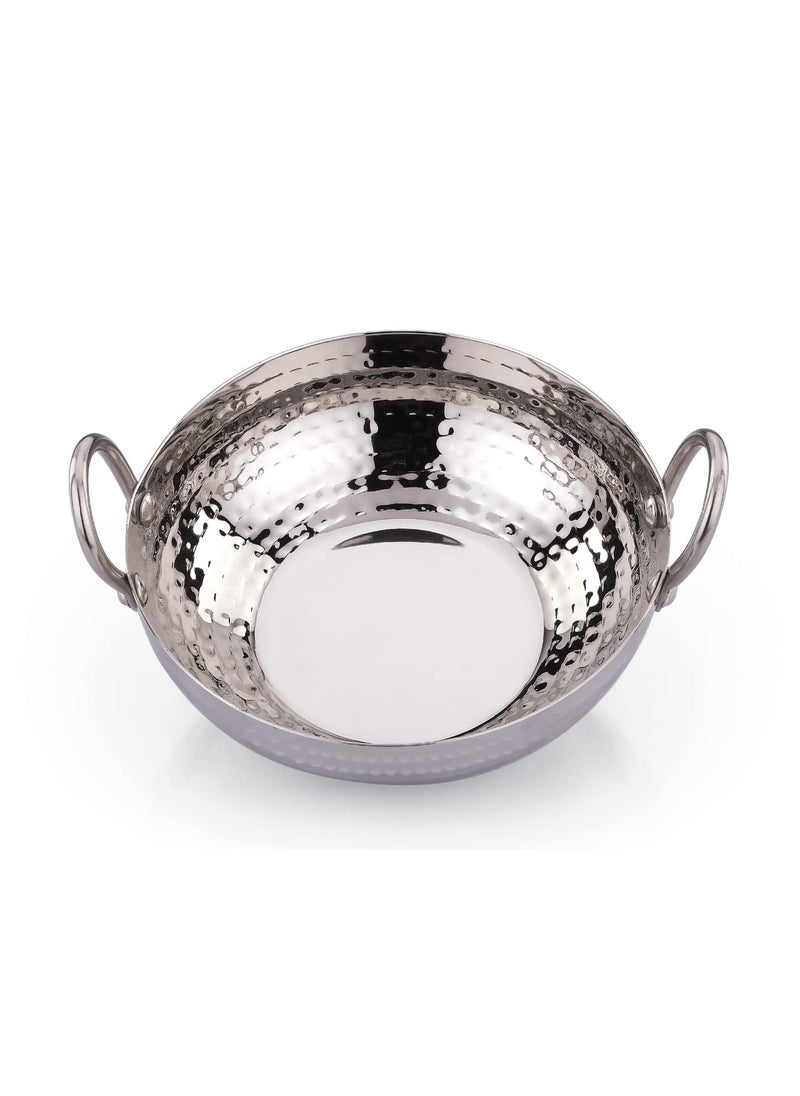Praylady Stainless Steel Kadai with Handle Traditional SeriesDeep Kadai Iduction Gas Compatible 14 G Series 30 CM Silver