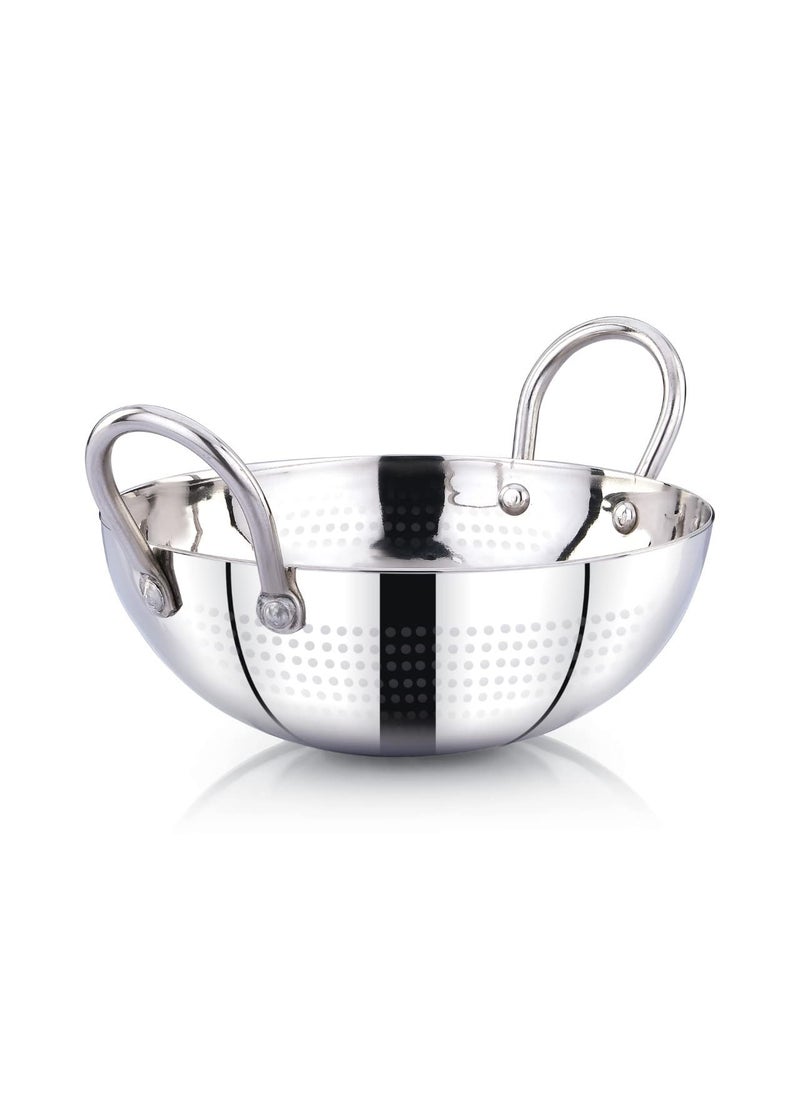 Praylady Stainless Steel Kadai with Handle Traditional SeriesDeep Kadai Iduction Gas Compatible 14 G Series 30 CM Silver