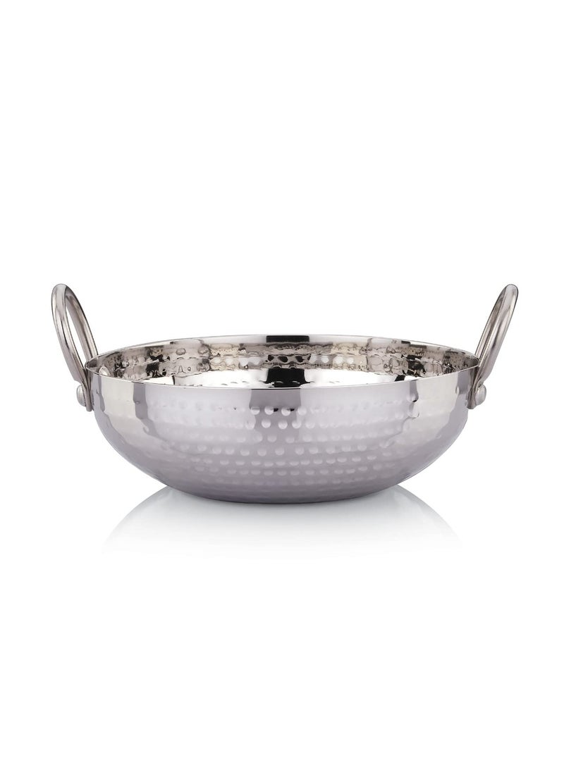 Praylady Stainless Steel Kadai with Handle Traditional SeriesDeep Kadai Iduction Gas Compatible 14 G Series 30 CM Silver