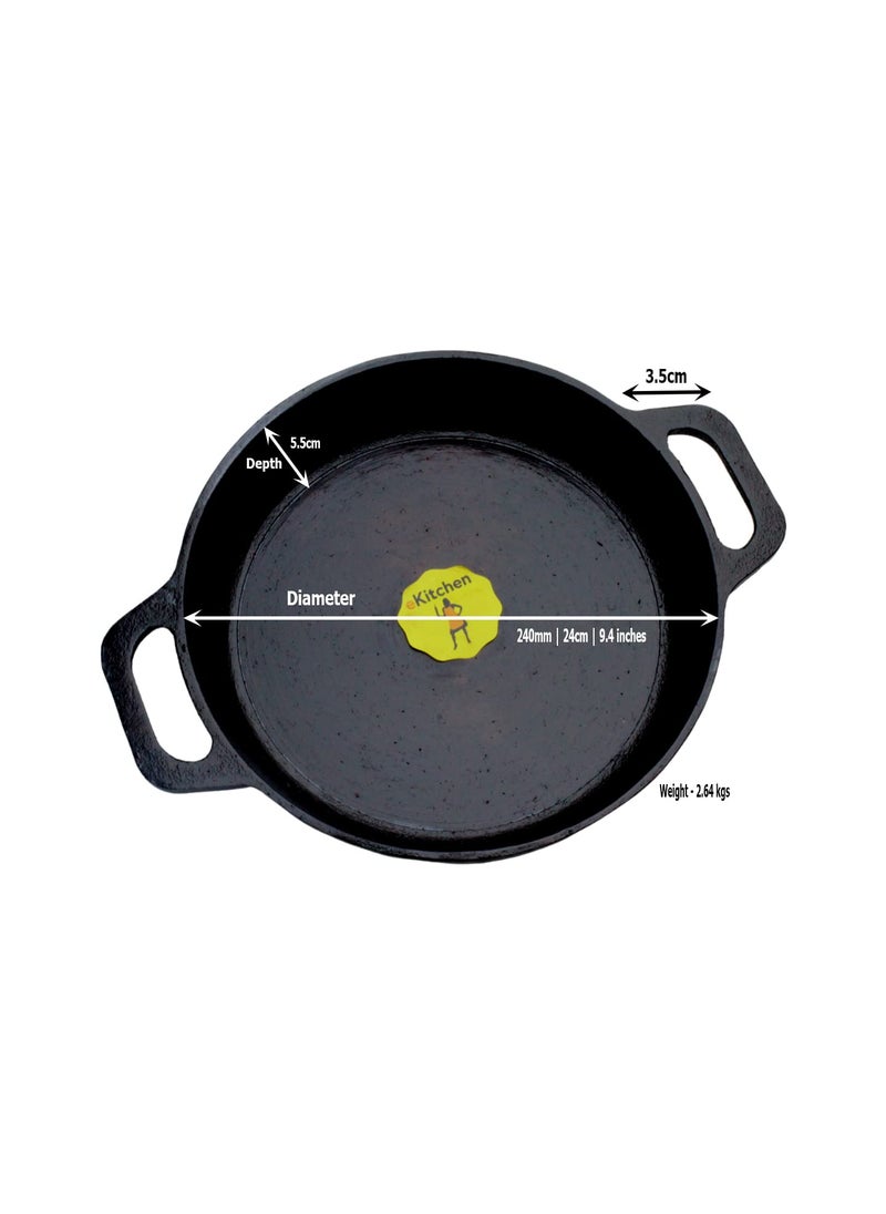 eKitchen PreSeasoned Cast Iron Oven Skillet 24cm