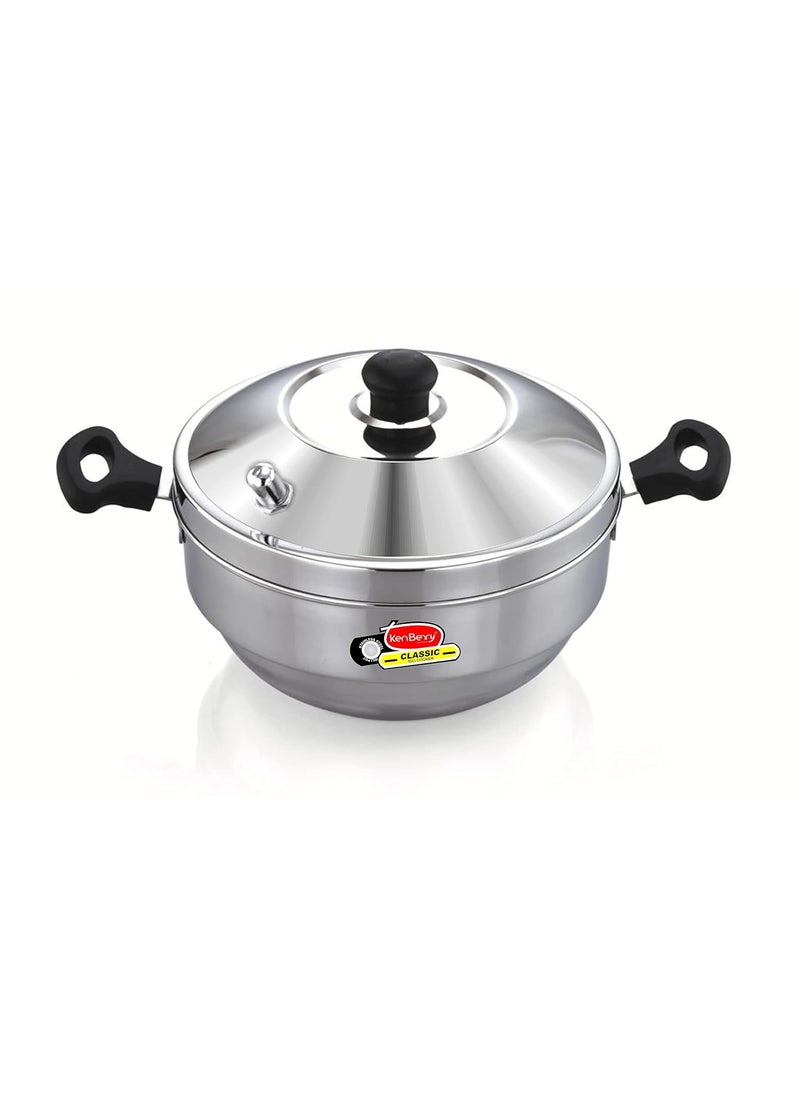 KenBerry Classic15 Stainless Steel Induction Standard Idli Maker Dhokla Maker Idli Cooker Multi Kadhai Idly Induction Stove Compatible 3 Idli Plate 1 Steamer Plate 15 Idli
