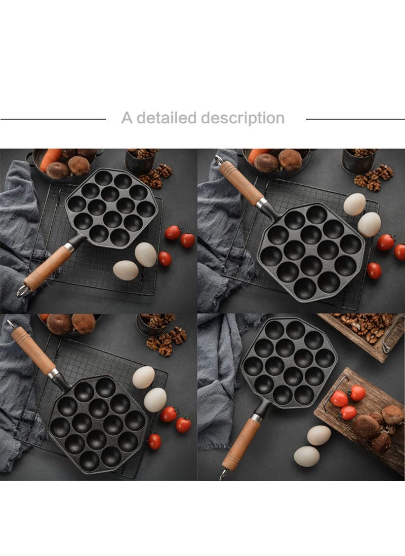 GABANIZ 14 Holes Takoyaki Maker Skillet Takoyaki Pan Nonstick Cast Iron Octopus Meat Balls Mold Maker with Detachable Handle for Home Pancake Baking