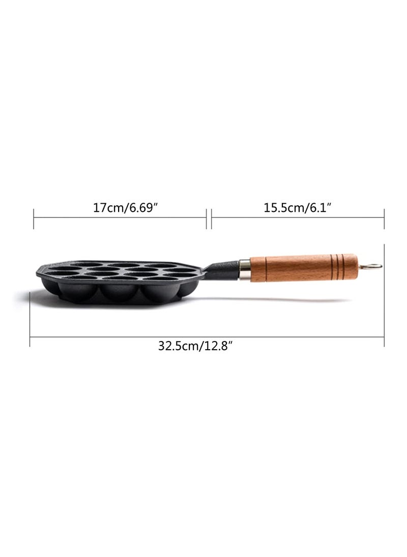 GABANIZ 14 Holes Takoyaki Maker Skillet Takoyaki Pan Nonstick Cast Iron Octopus Meat Balls Mold Maker with Detachable Handle for Home Pancake Baking