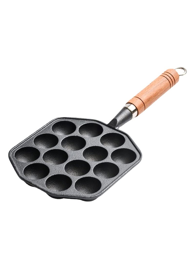 GABANIZ 14 Holes Takoyaki Maker Skillet Takoyaki Pan Nonstick Cast Iron Octopus Meat Balls Mold Maker with Detachable Handle for Home Pancake Baking