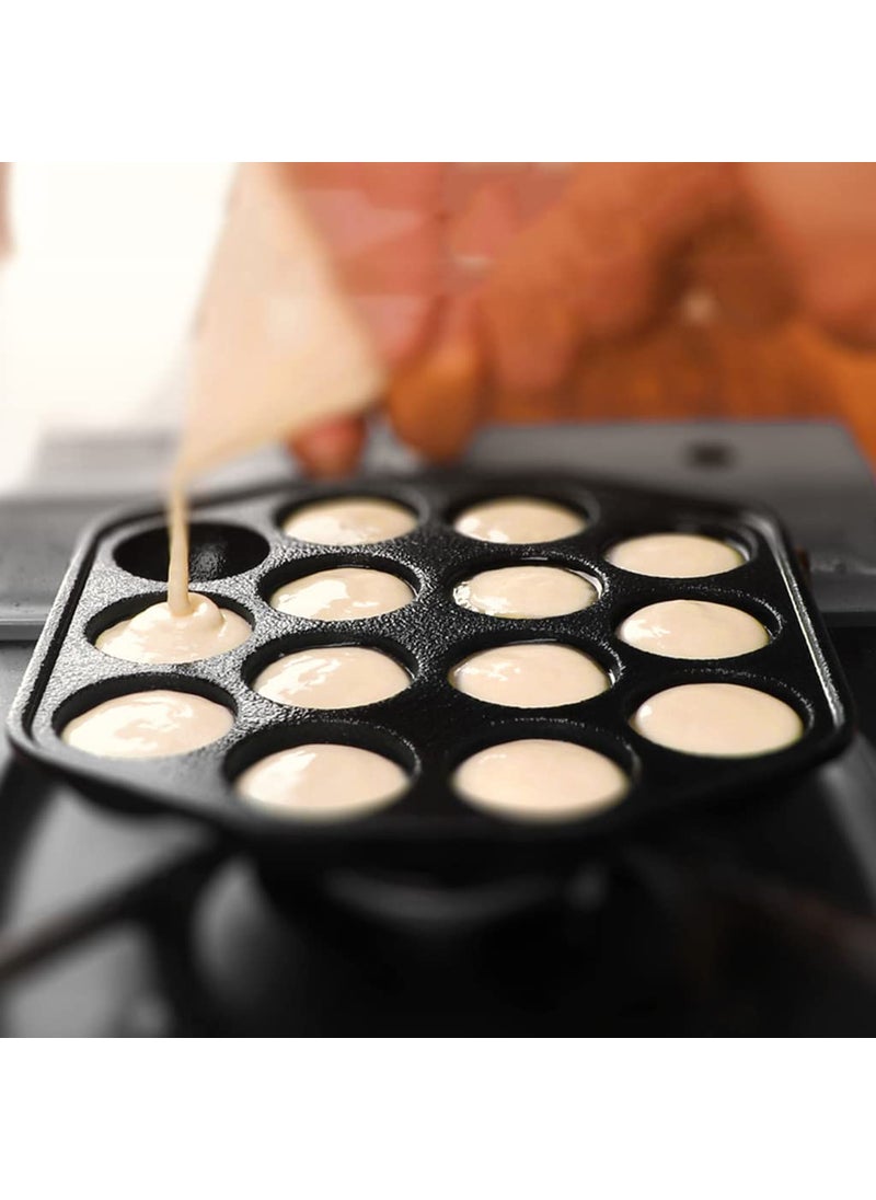 GABANIZ 14 Holes Takoyaki Maker Skillet Takoyaki Pan Nonstick Cast Iron Octopus Meat Balls Mold Maker with Detachable Handle for Home Pancake Baking