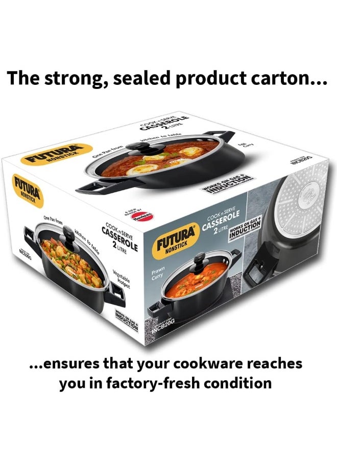 2 Litres Futura Cook N Serve Aluminium Saucepan/Casserole,Induction Compatible,Black