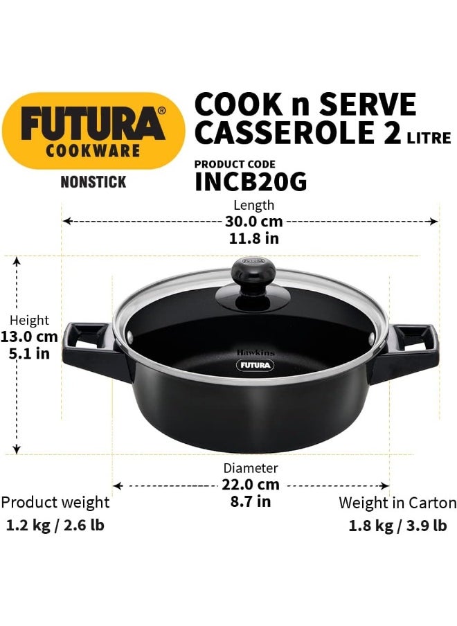 2 Litres Futura Cook N Serve Aluminium Saucepan/Casserole,Induction Compatible,Black