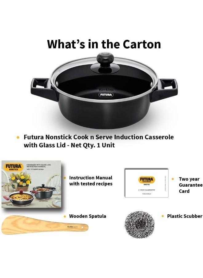 2 Litres Futura Cook N Serve Aluminium Saucepan/Casserole,Induction Compatible,Black