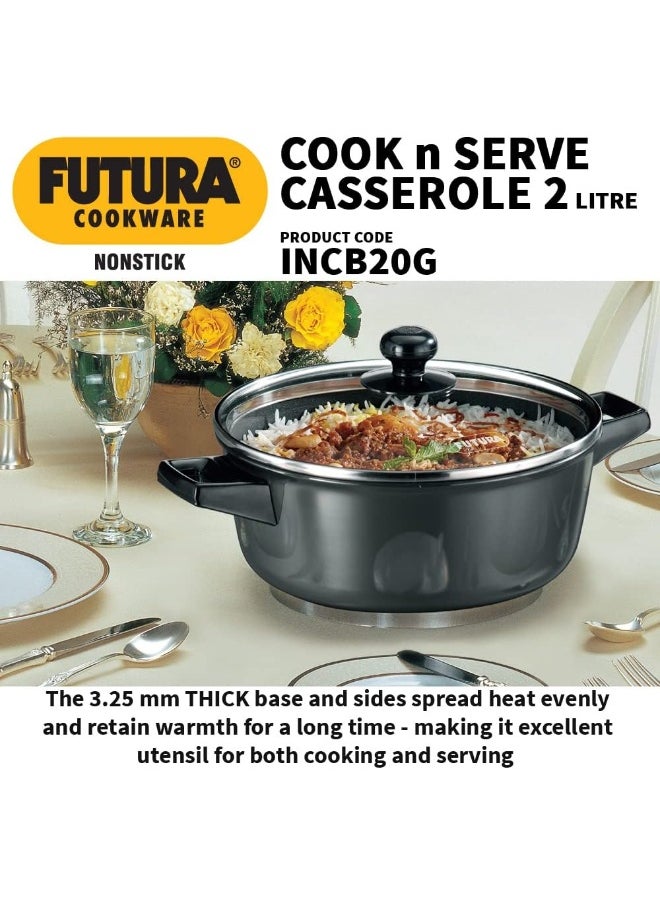 2 Litres Futura Cook N Serve Aluminium Saucepan/Casserole,Induction Compatible,Black