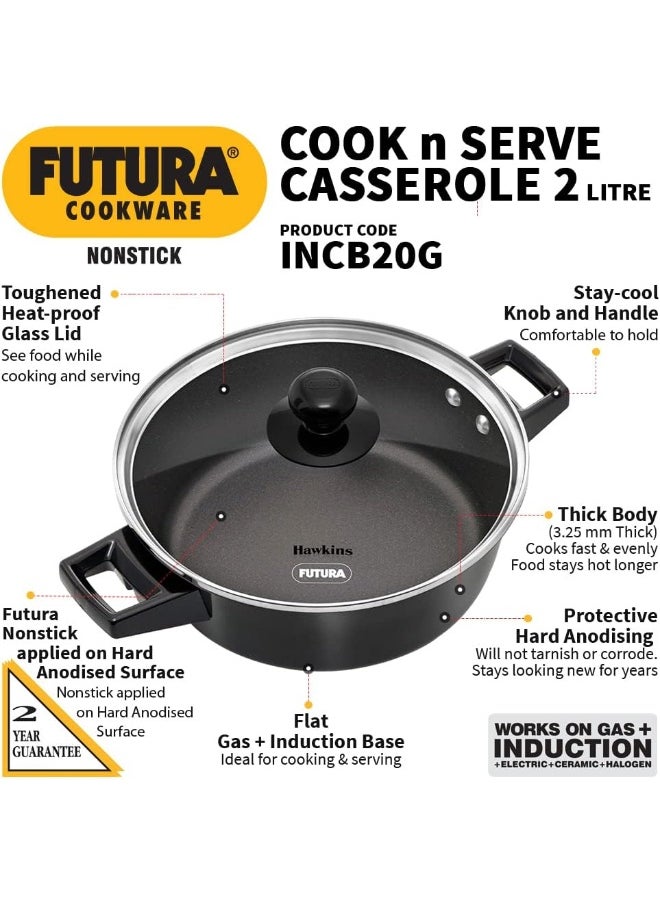 2 Litres Futura Cook N Serve Aluminium Saucepan/Casserole,Induction Compatible,Black