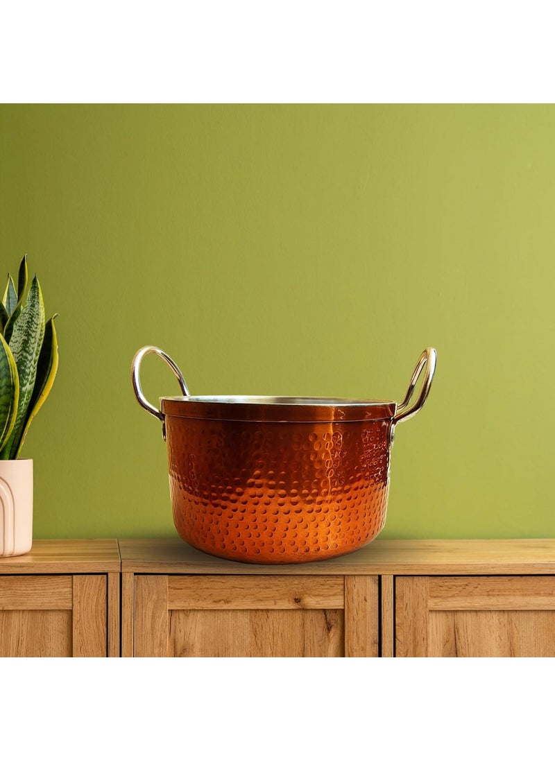 Flixbloom Latest Hammered Induction BaseLPG Friendly Kitchen Cooking Pot Cookware with Stainless Steel Lid Sauce Pot for BiryaniCooking Serving Outer Copper Finish 5 Litre