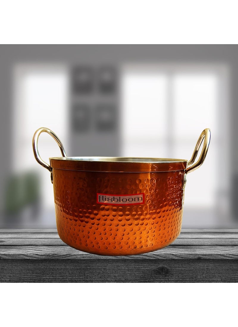 Flixbloom Latest Hammered Induction BaseLPG Friendly Kitchen Cooking Pot Cookware with Stainless Steel Lid Sauce Pot for BiryaniCooking Serving Outer Copper Finish 5 Litre