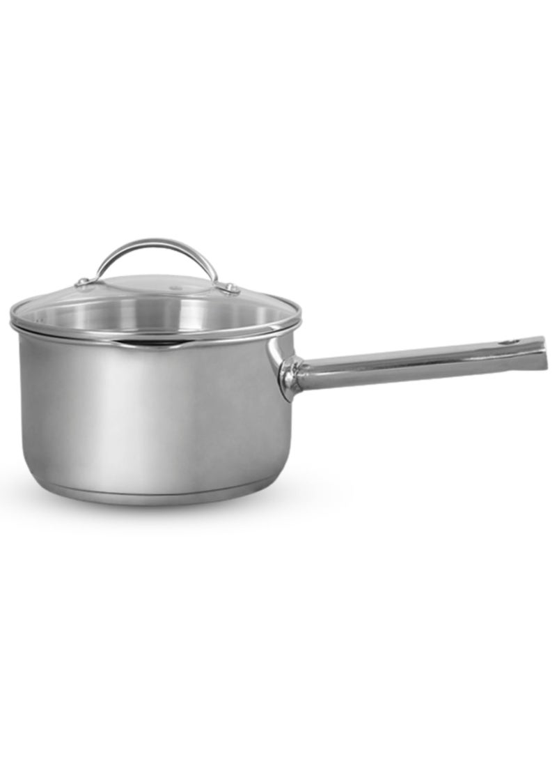 Get Plumm Stainless Steel Sauce Pan Saucepan with Lid 25 mm Thickness Heavy Base with Tempered Glass Lid EcoFriendly Gas and Induction Compatible Silver Sauce Pan 18cm 2 liters