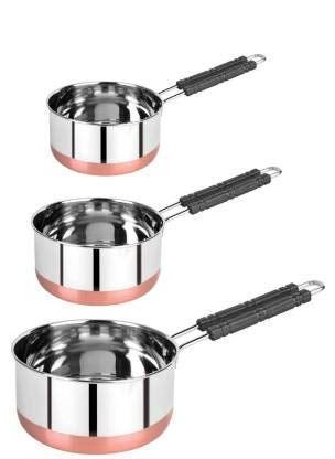 BHATI Stainless Steel Copper Bottom Sauce Pan Milk PAN Tea PAN Tapeli Patila Bhagona 3 pcs Combo Set Capacity 1 15 2 Liter Sauce Pan 155 cm 17 cm 185 cm Diameter