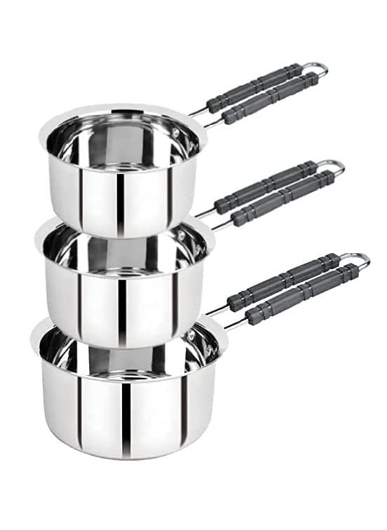 BHATI Stainless Steel Copper Bottom Sauce PanMilk PANTea PANTapeliPatilaBhagona 3 pcs Combo Set Capacity 1 15 2 Liter Sauce Pan 155 cm 17 cm 185 cm Diameter