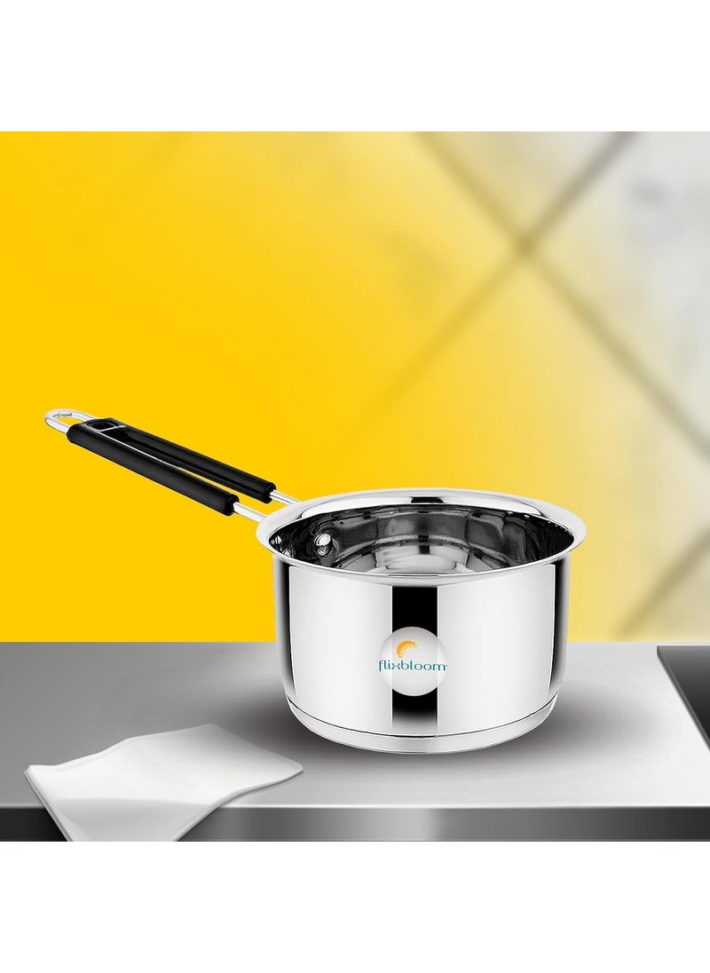 Flixbloom Select Pro Kitchen Induction Base Stainless Steel Cookware Sauce Pan Utensil TPan Milk Pan Tea Pan Chaidan TriPly Bottom Sauce Pan Without LID 3 Litre Sauce Pan