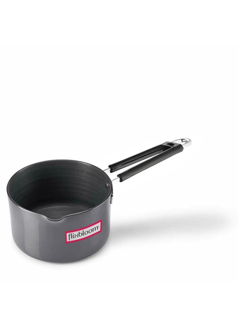 Flixbloom Hard Anodised Large 3 Litre Black LPG Stovetop Induction Base Sauce pan with TeaMilkSauce exit Route 35 MM Thick 3 Litre TPan