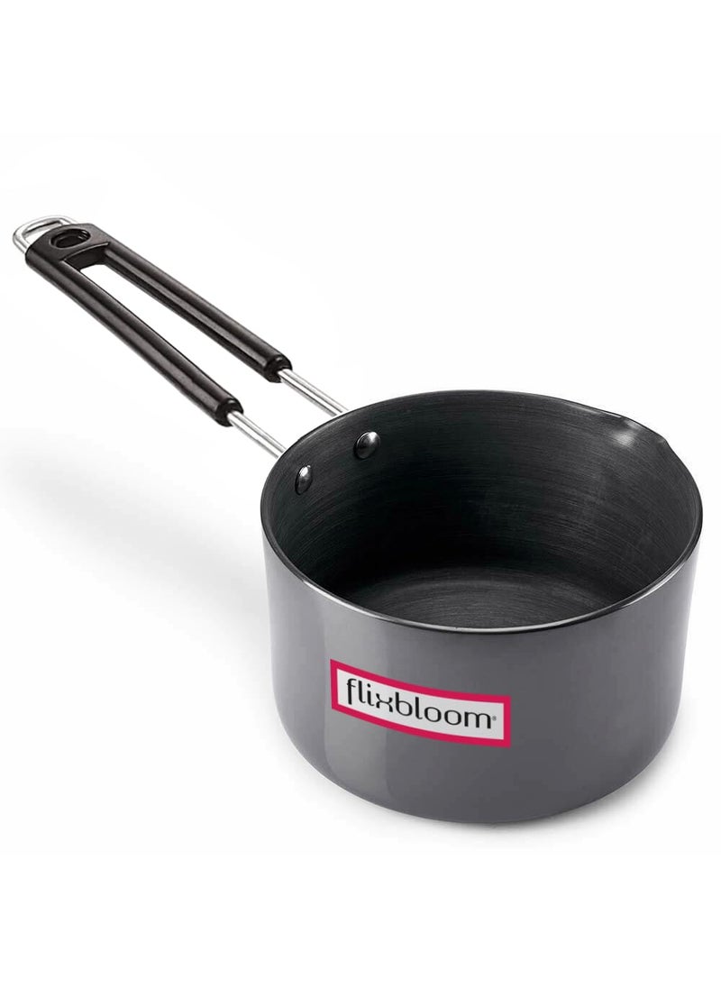 Flixbloom Hard Anodised Large 3 Litre Black LPG Stovetop Induction Base Sauce pan with TeaMilkSauce exit Route 35 MM Thick 3 Litre TPan