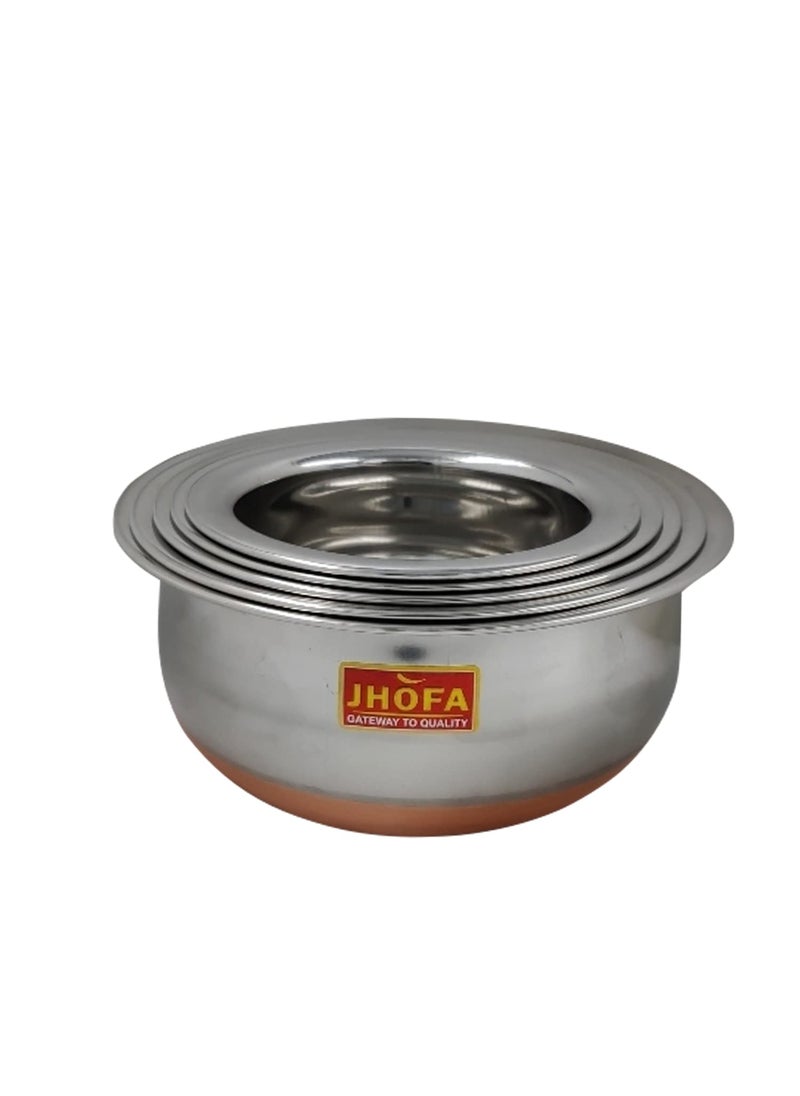JHOFA Utensils Crockery Induction Stainless Steel Copper Bottom Kitchen Serving, Cooking Bowl | Handi Set 5-Pieces | Biryani Handi 500ml to 2800ml