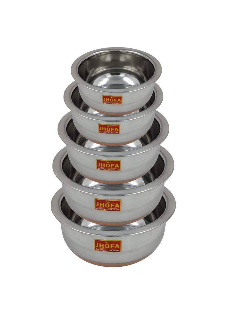 JHOFA Utensils Crockery Induction Stainless Steel Copper Bottom Kitchen Serving, Cooking Bowl | Handi Set 5-Pieces | Biryani Handi 500ml to 2800ml