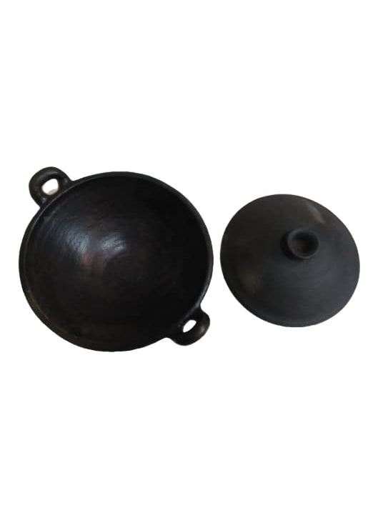 LKC Clay kadhai with lid BlackClay taiClay Handi for Cooking in Microwave Sigdi LPG etc 25 Litre Large Size