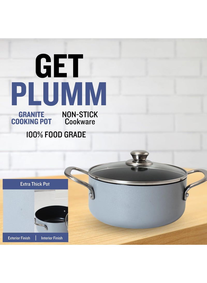 Get Plumm Sauce Pot Cookware with Handle Granite Stone Kadhai with Lid Induction Base Biryani Pot Glass lid Cool Touch Stainless Steel Handle Cooking Handi Pot 24cmGrey White