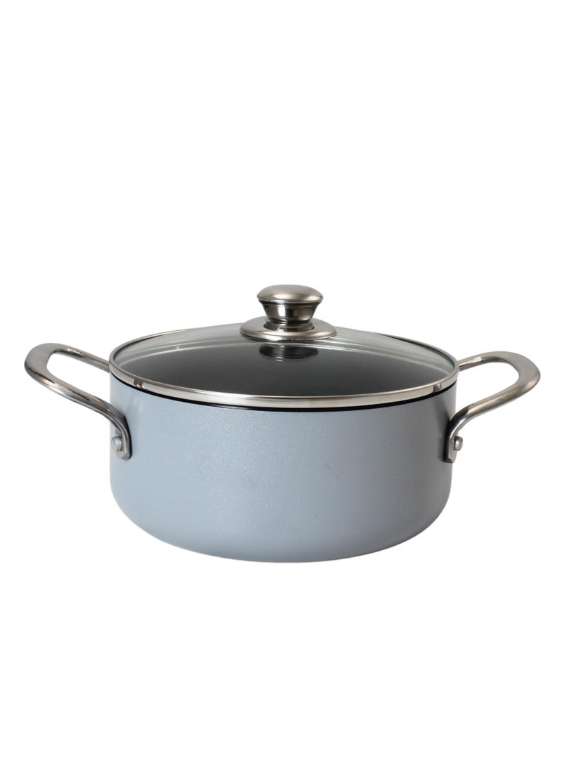 Get Plumm Sauce Pot Cookware with Handle Granite Stone Kadhai with Lid Induction Base Biryani Pot Glass lid Cool Touch Stainless Steel Handle Cooking Handi Pot 24cmGrey White