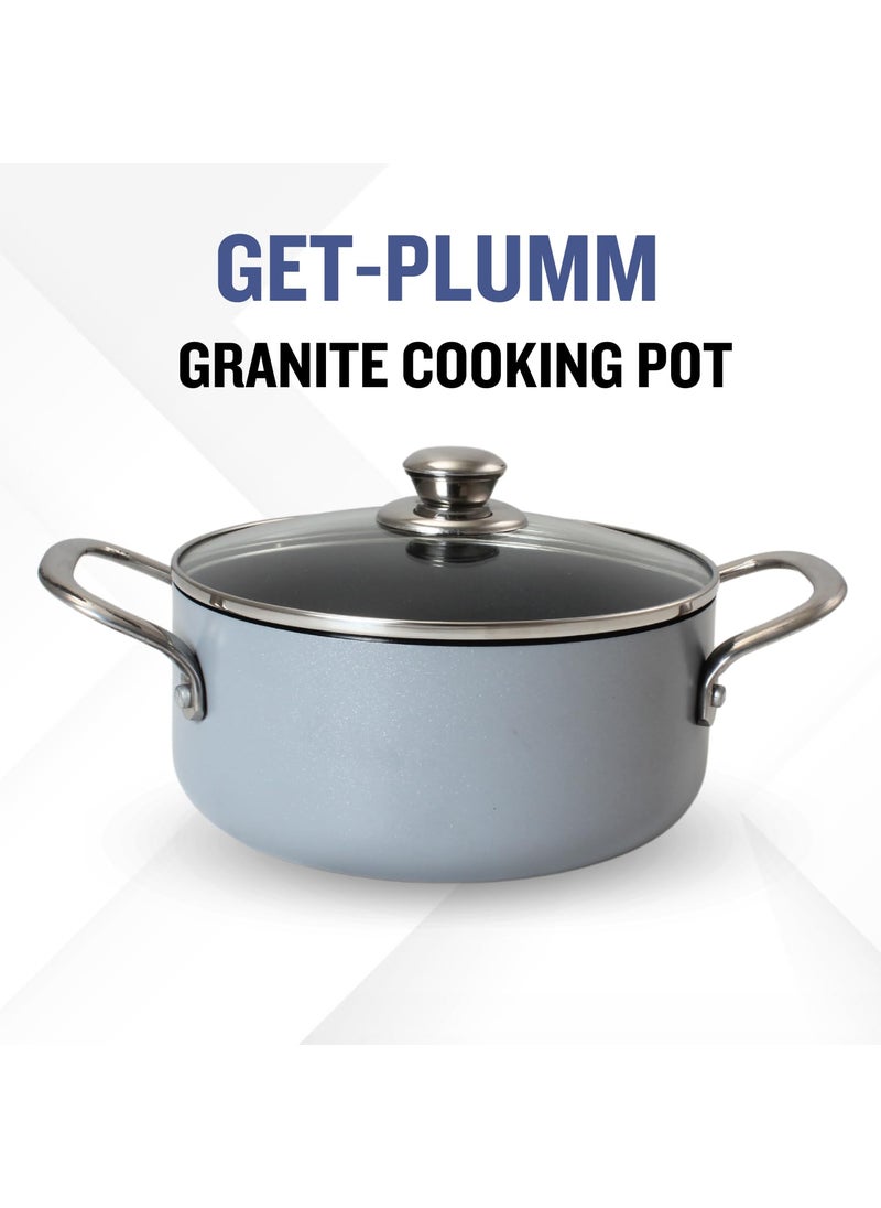 Get Plumm Sauce Pot Cookware with Handle Granite Stone Kadhai with Lid Induction Base Biryani Pot Glass lid Cool Touch Stainless Steel Handle Cooking Handi Pot 24cmGrey White