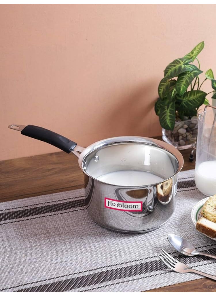 Flixbloom Regal Stainless Steel Multipurpose SaucepanTea Pan Induction LPG Cooking Cookware TPanChaidanMilk PanSauce Pot Sauce Pan with Hanging Handle 15 Litre