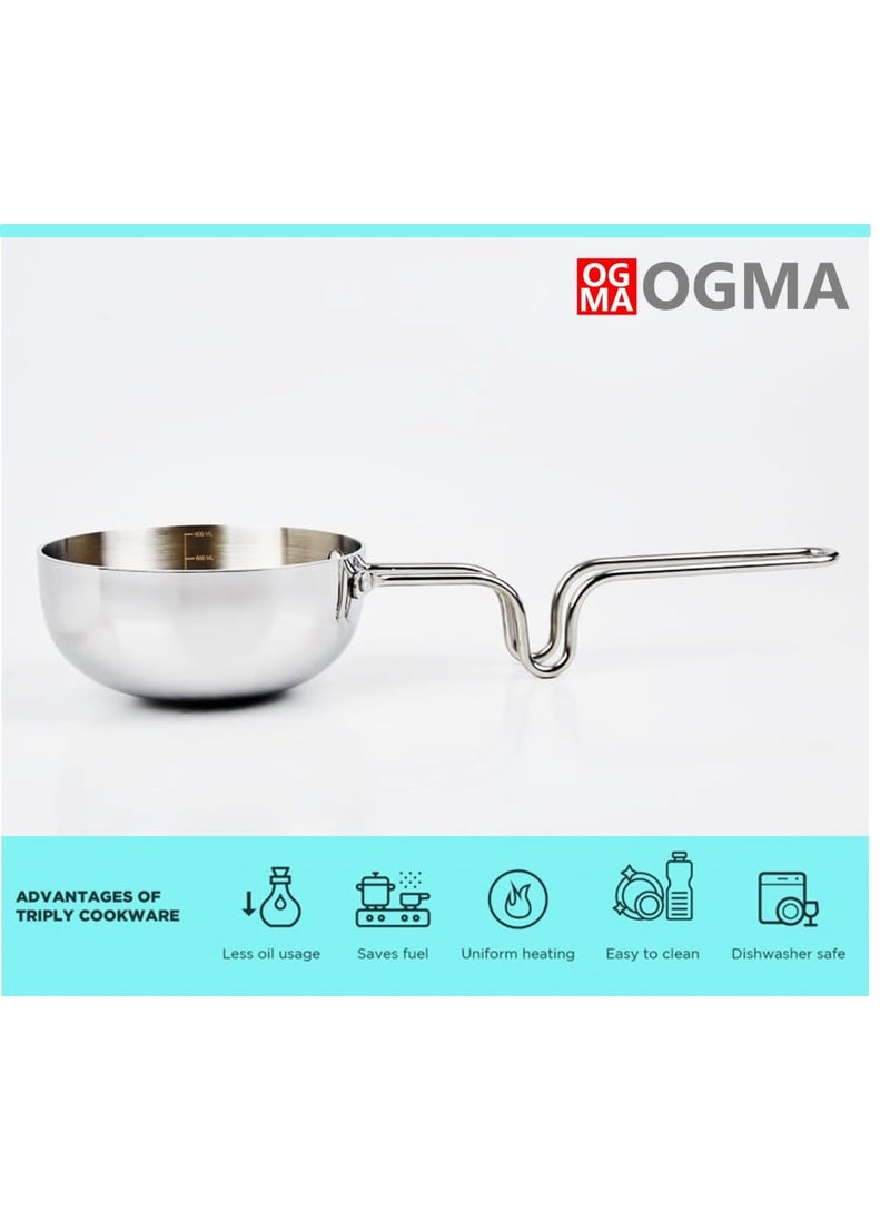 TriPly Stainless Steel 12cm Tadka Pan for Spice TemperingSeasoning Long Wire Handle Smooth Finished Surface Induction Bottom and Gas Stove Ready