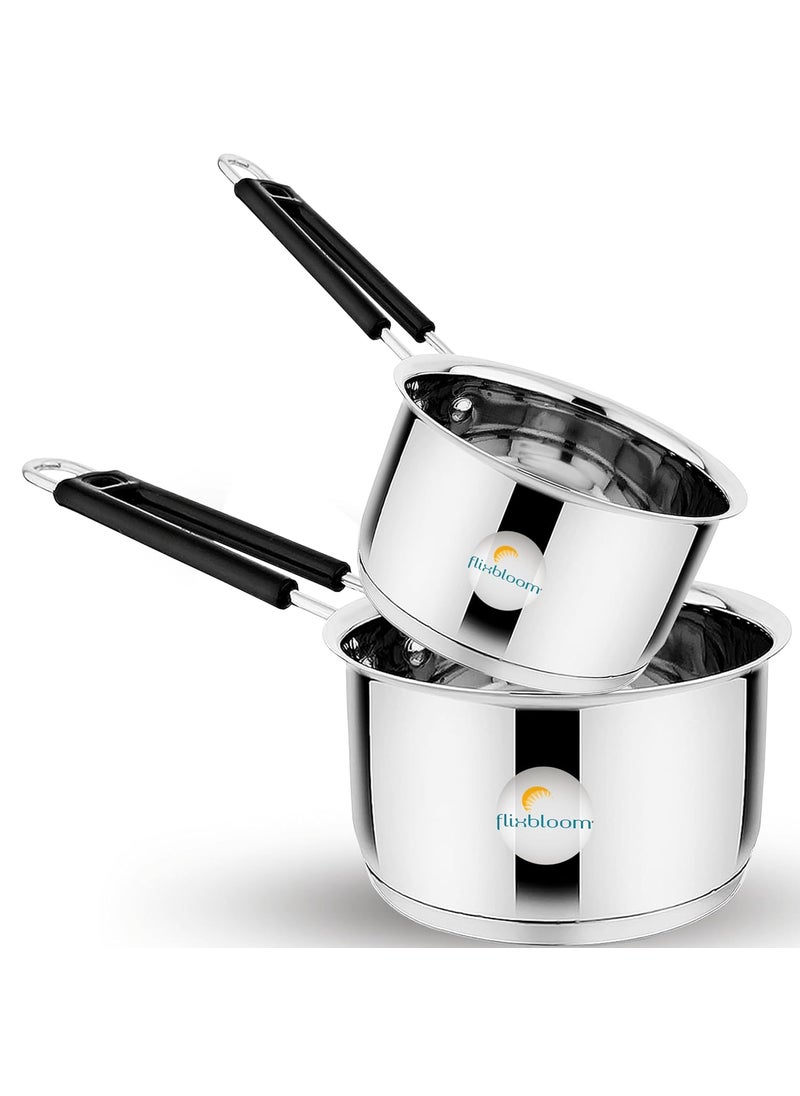 Flixbloom Edge Family Set of 2 Pcs Combo Pack 3 Litre 4 Litre Stainless Steel TriplyBottom Induction LPG Friendly Cookware TPanChaidanMilk PanSauce Pot Sauce Pan 3 Litre 4 Litre Milk Pan