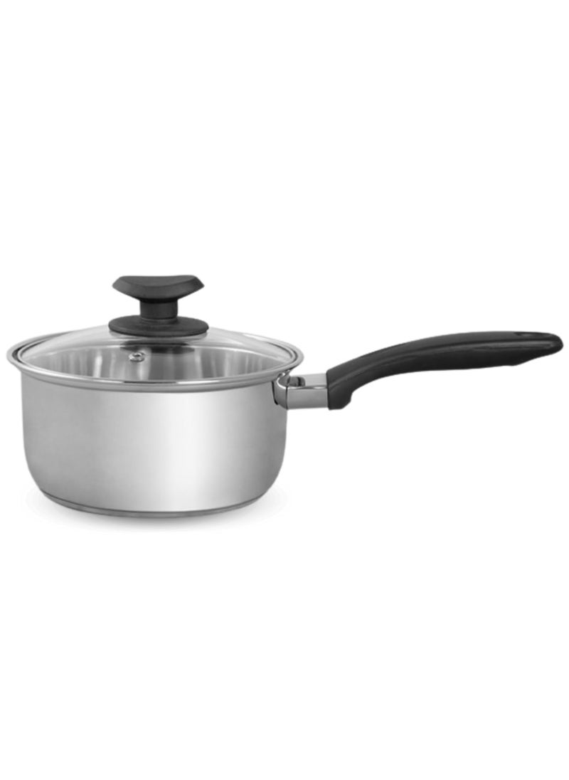 Get Plumm Stainless Steel Sauce Pan Saucepan with Lid 25 mm Thickness Heavy Base with Tempered Glass Lid EcoFriendly Gas and Induction Compatible Silver Sauce Pan 18cm 2 liters