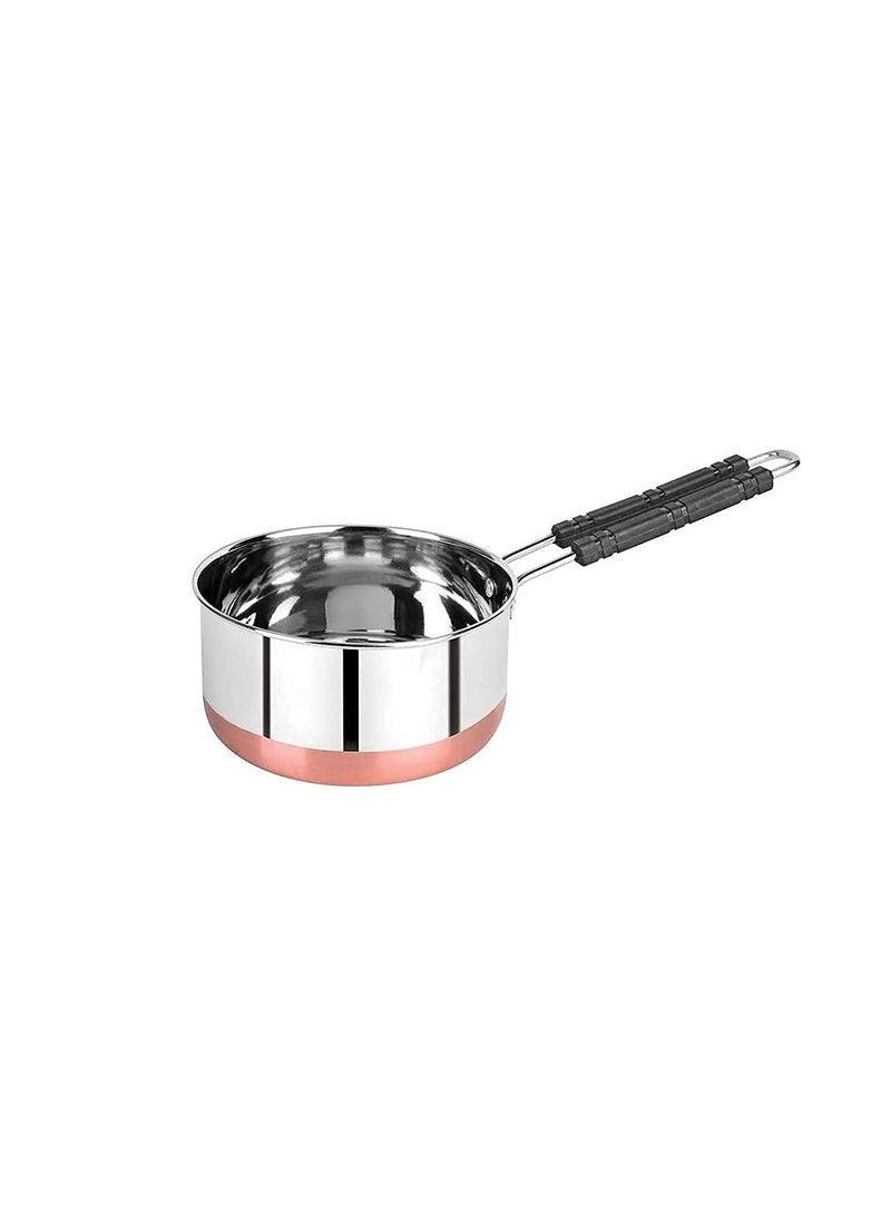 BHATI Stainless Steel Copper Bottom Saucepan Tea Coffee Pan Milk Pan Pot Induction Base Sauce Pan with Heat Proof Handle Combo 1 Liter