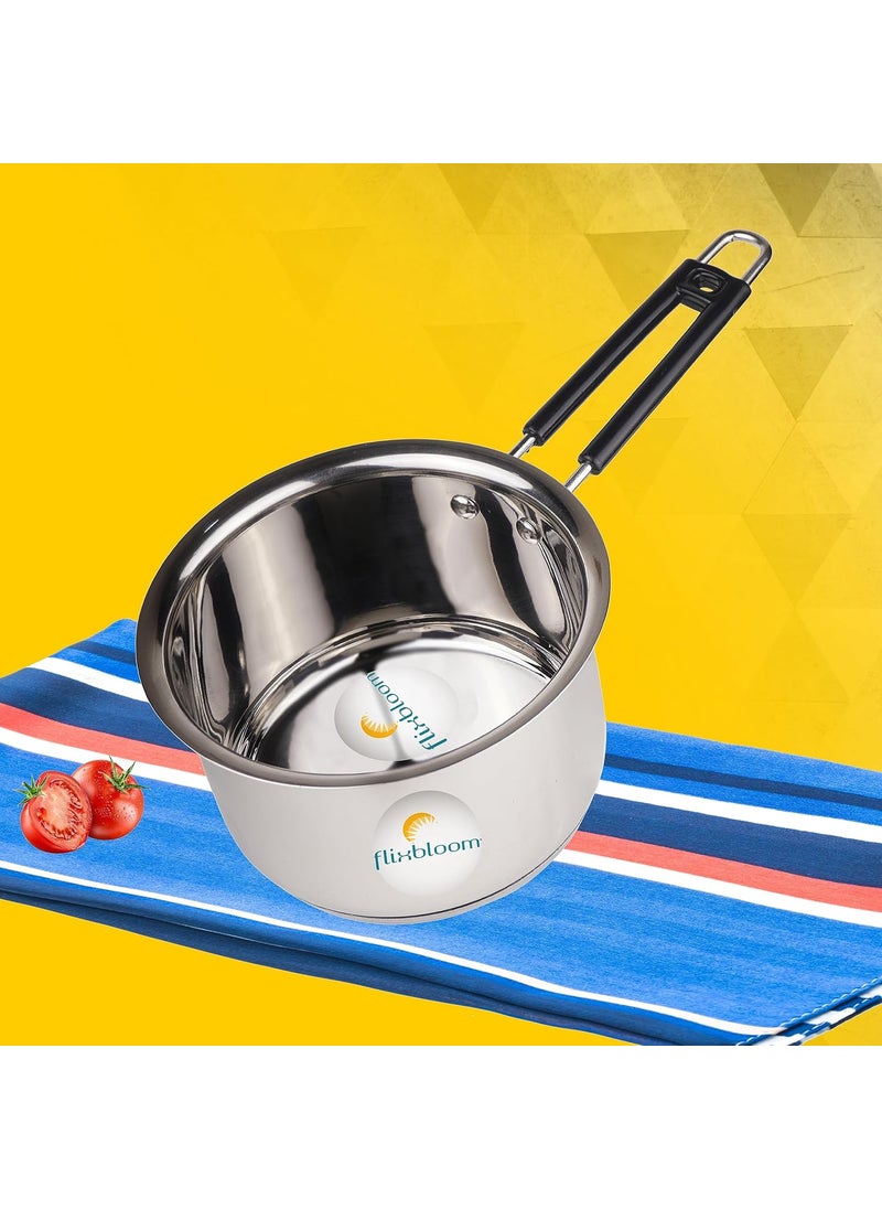Flixbloom Standard Heavy Gauge Stainless Steel SaucepanTea Pan Milk PanTPAN Chaidan Gas Stove Induction Cookware Sauce pan 1000 ml 1 Litre