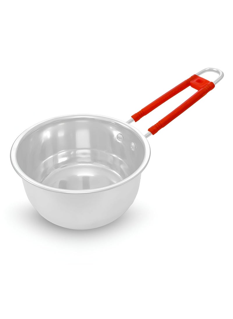SNKM Stainless Steel Saucepan 2 Litre and Plastic Orange Handle Thick Gauge Unbreakable Milk PanTea Pan with Premium Steel Mirror Finish 2 Liter Pack of 1