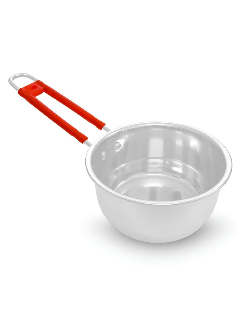 SNKM Stainless Steel Saucepan 2 Litre and Plastic Orange Handle Thick Gauge Unbreakable Milk PanTea Pan with Premium Steel Mirror Finish 2 Liter Pack of 1