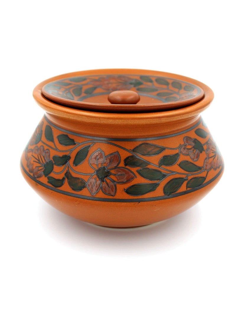 KALAKRITI Ceramic 600 ML Handi with lid Biryani Bowl Serveware Curd Setter Sauce Pot Server for Dal and Dining Tableware Color Brown Set of 1