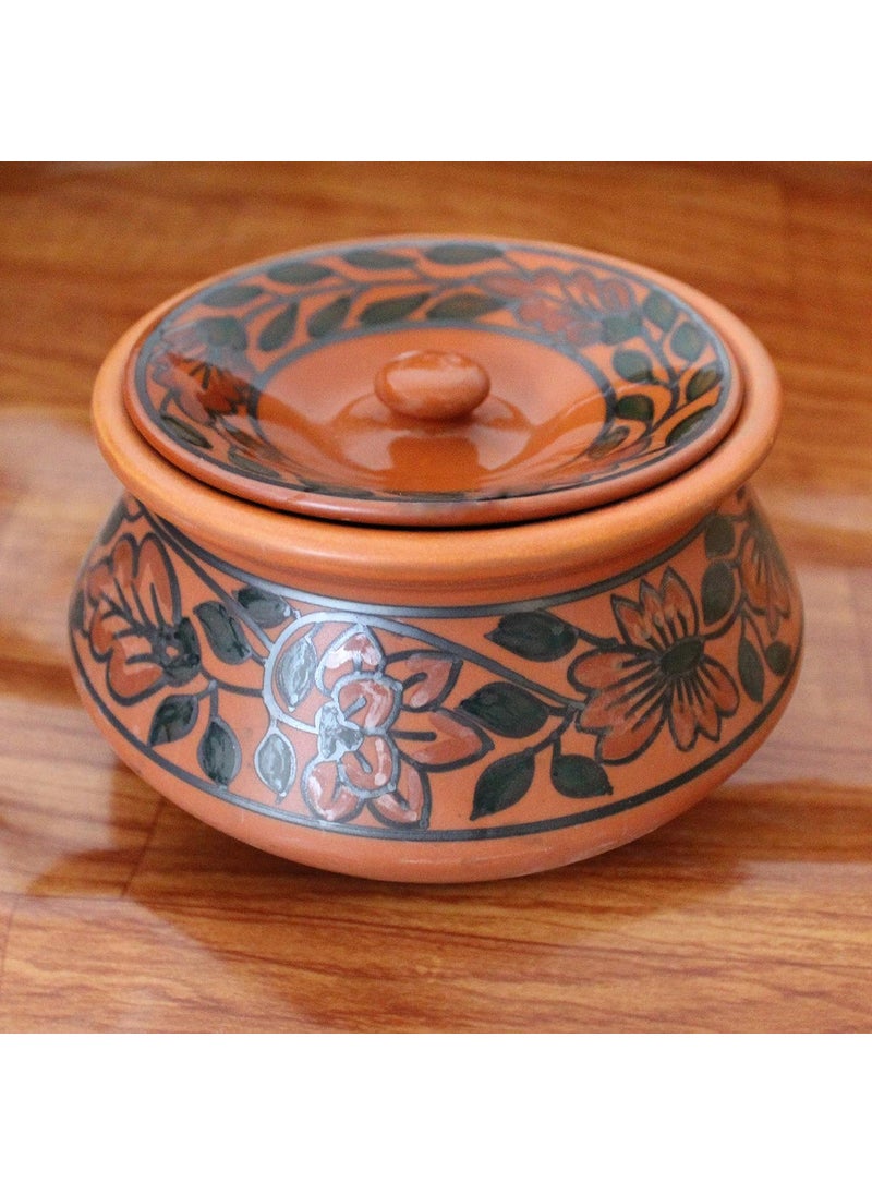 KALAKRITI Ceramic 600 ML Handi with lid Biryani Bowl Serveware Curd Setter Sauce Pot Server for Dal and Dining Tableware Color Brown Set of 1