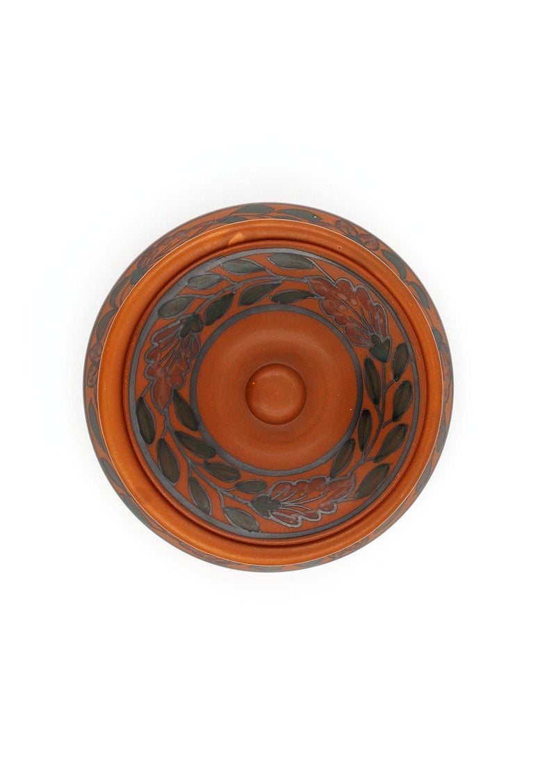 KALAKRITI Ceramic 600 ML Handi with lid Biryani Bowl Serveware Curd Setter Sauce Pot Server for Dal and Dining Tableware Color Brown Set of 1