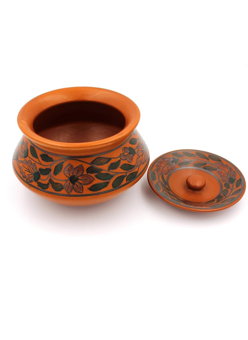 KALAKRITI Ceramic 600 ML Handi with lid Biryani Bowl Serveware Curd Setter Sauce Pot Server for Dal and Dining Tableware Color Brown Set of 1