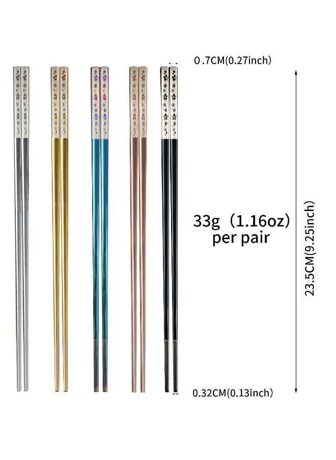 Stainless Steel Chopsticks, Colorful Reusable Chopsticks, Dishwasher Safe Metal Chopsticks Square Lightweight Chop Sticks, Gift Set 5 Pairs