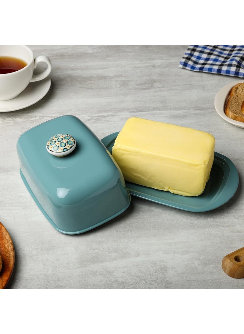 ANANTAM HOMES Stainless Steel Butter Container Dish Storage Box Organizer with Ceramic Knob Design 500 Gram Moss Green