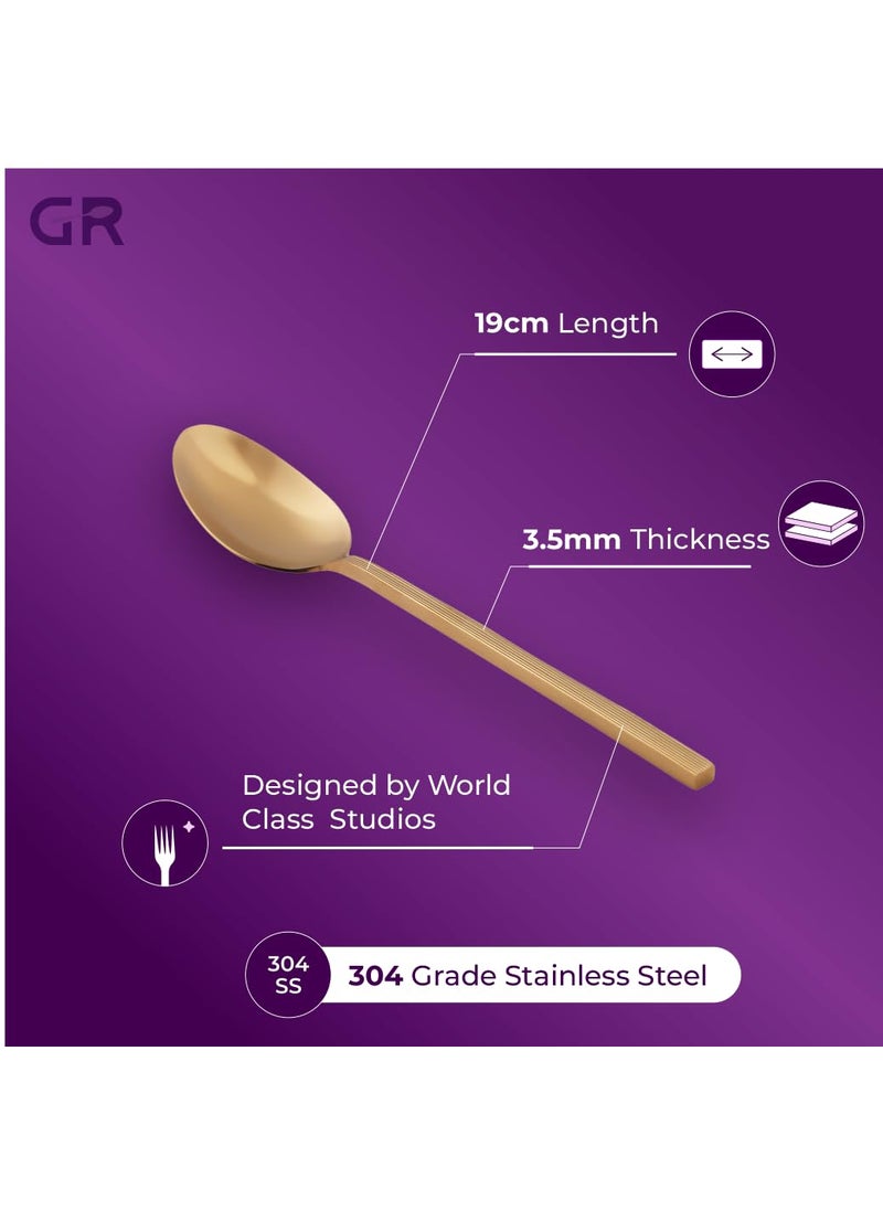 GROX Stainless Steel Premium Sleek Regular Spoon Gold Set of 6 19 cm