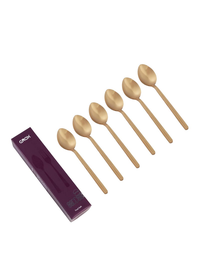 GROX Stainless Steel Premium Sleek Regular Spoon Gold Set of 6 19 cm