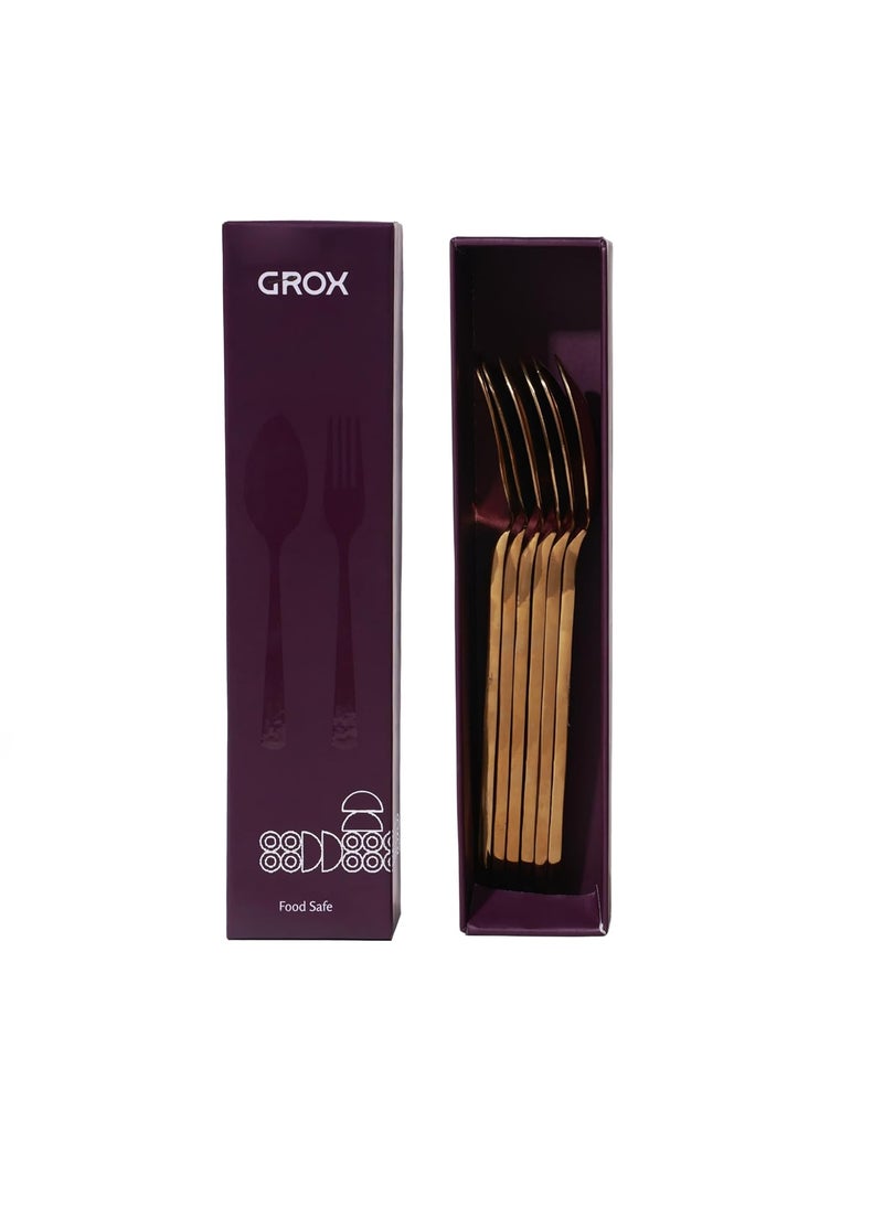 GROX Stainless Steel Premium Sleek Regular Spoon Gold Set of 6 19 cm