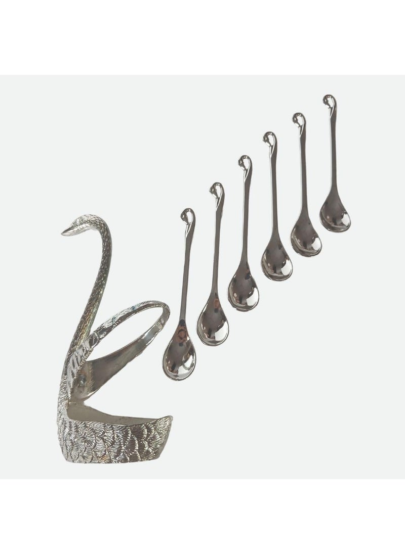 DECOR N DESIGN Stainless Steel Coffee Spoons with Swan Holder The Elegant Coffee and Tea Spoon Holder Set 6 Pieces with Metallic Holder Perfect for Elegant Dining