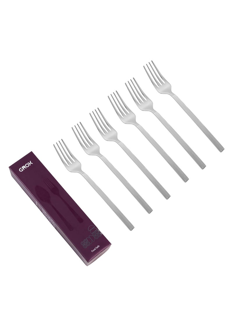 GROX Stainless Steel Premium Sleek Regular Fork Silver Set of 6 19 cm